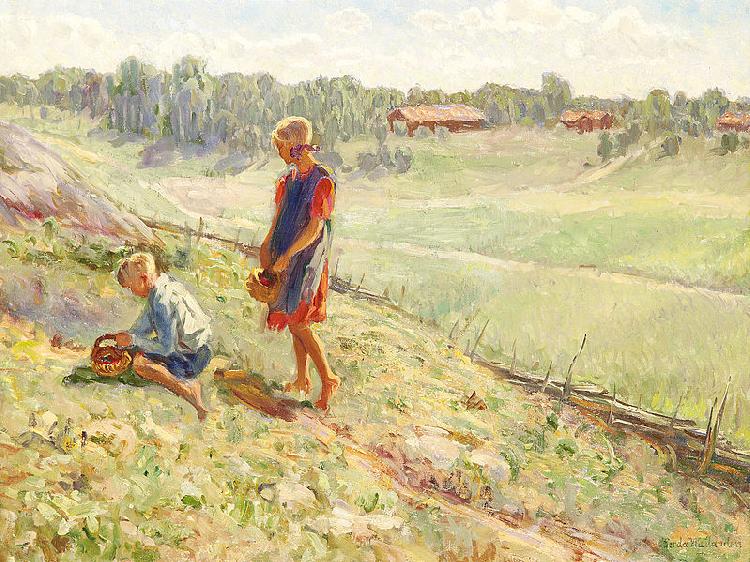 Alf Wallander Berry Picking Children a Summer Day Germany oil painting art